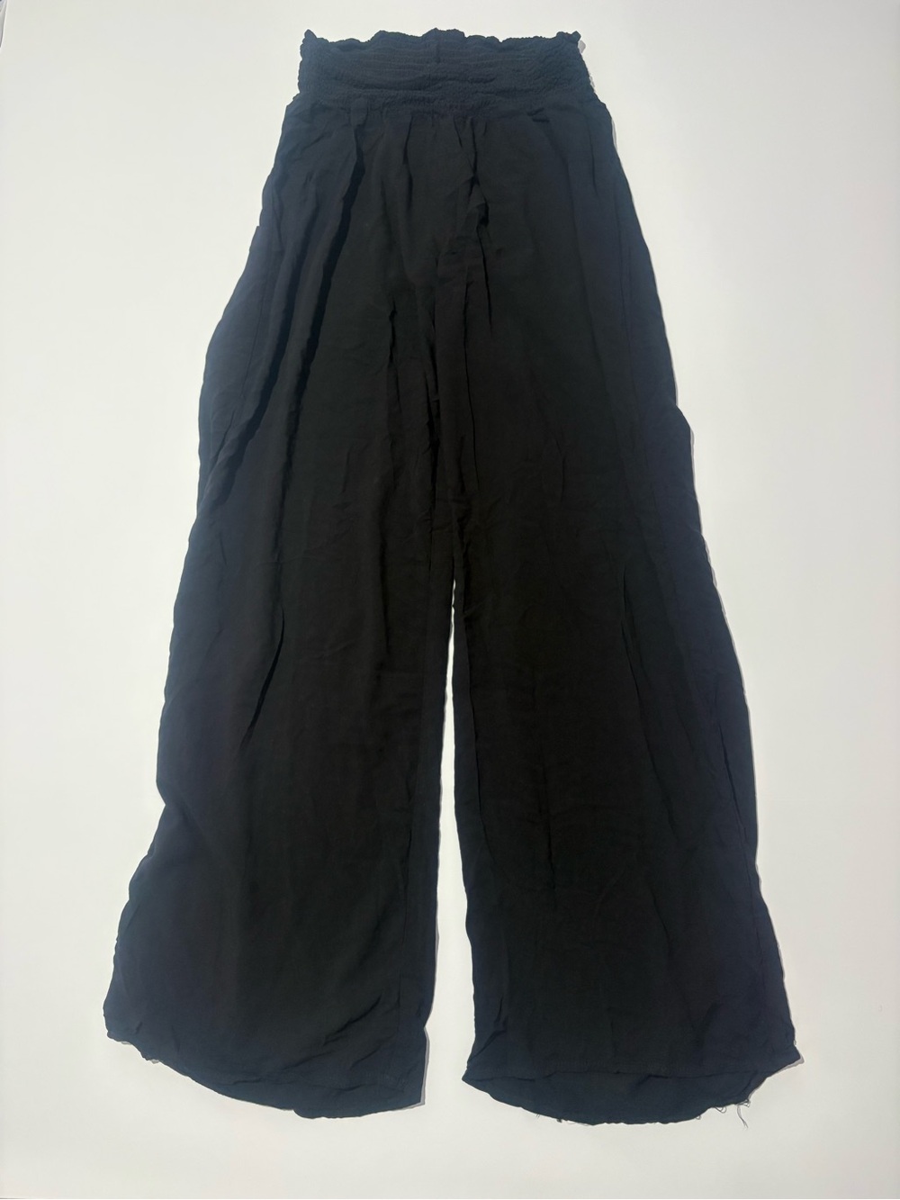 Smocked Waist Black Wide-Leg Pants for Women